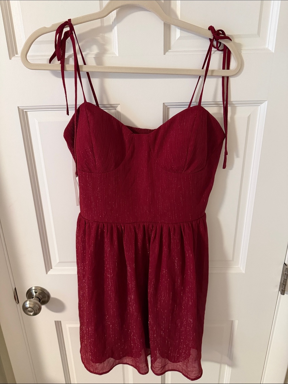 Speechless Burgundy Glitter Chiffon Tie-Strap Skater Corset Top Dress Holiday 13